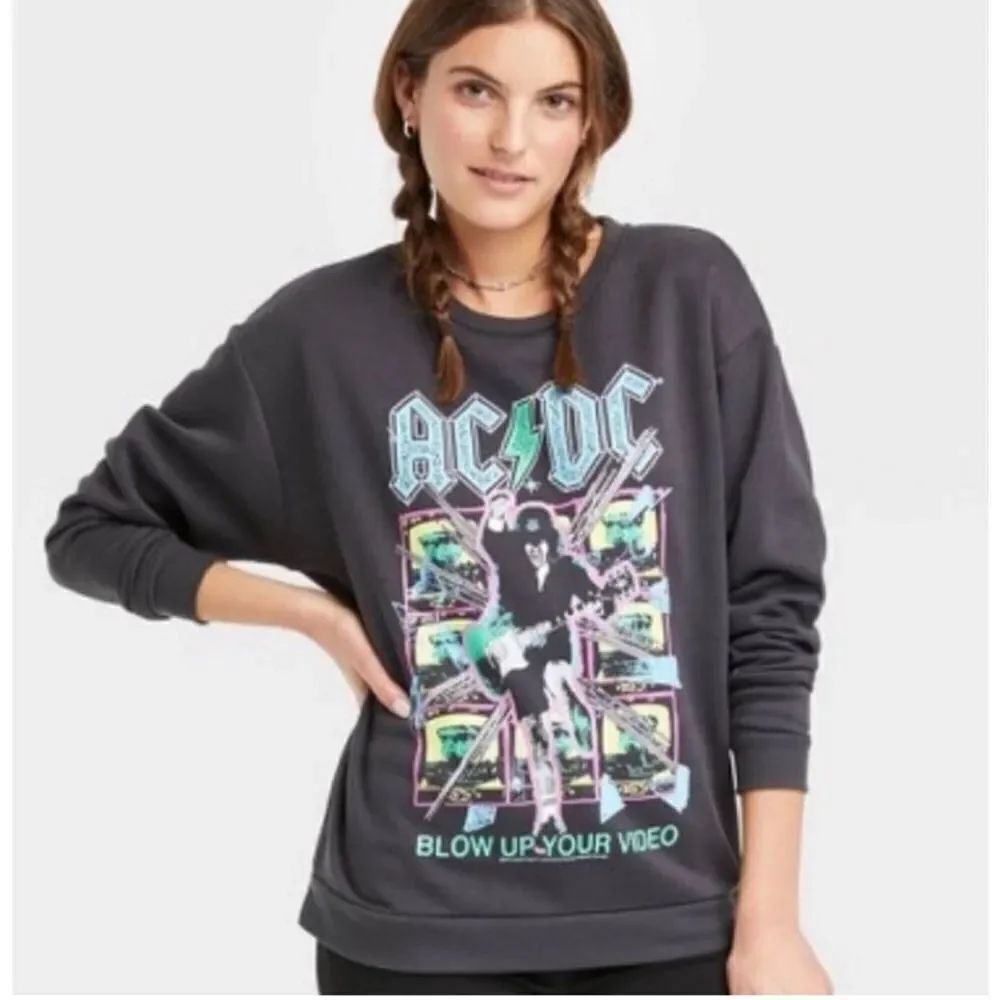 AC/DC Blow Up Your Video Band Music Crewneck Sweatshirt Large Nwot